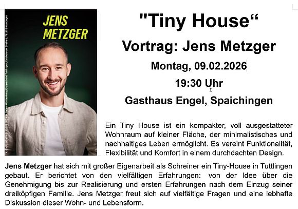 Vortrag Tiny House von Jens Metzger am 9.2.206 um 19:30